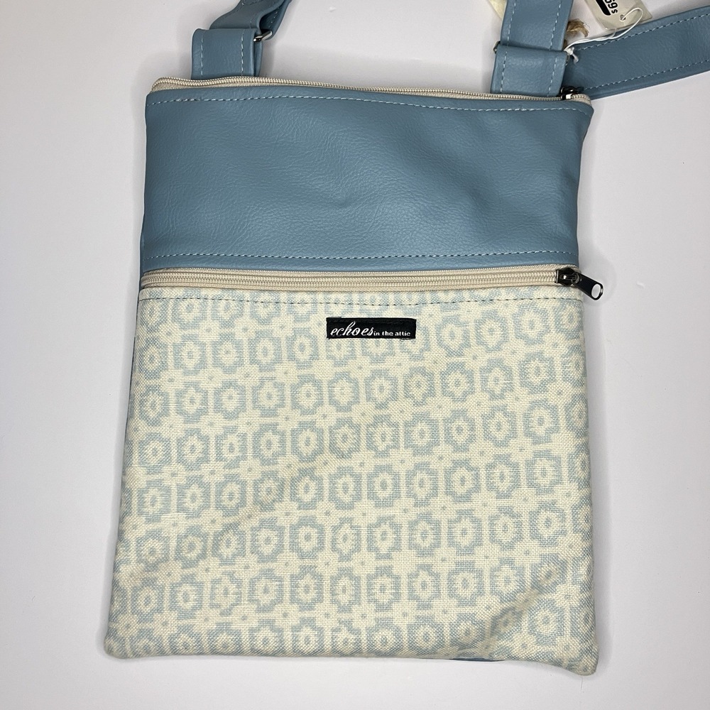 Echoes in the Attic Blue Vegan Leather Geometric Upcycled Crossbody Bag NWT